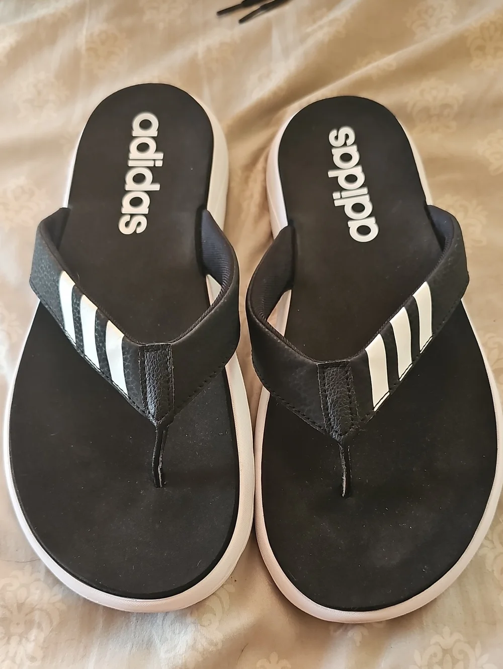 adidas Black and White Thong Flip Flop Sandals